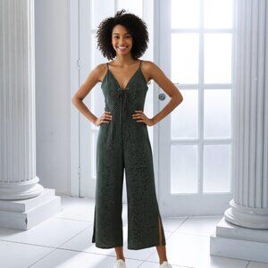 Audrey 3 Plus 1 Green Polka Dot Jumpsuit Size M | Wide Leg Tie Front
